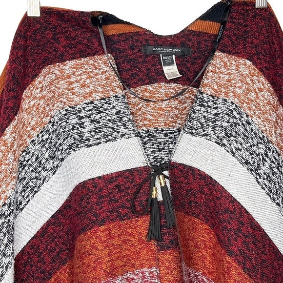 Andrew Mark Aztec Print Large Fringe Shawl Cape Wrap Autumn Colors Stripes Scarf - Picture 7 of 13